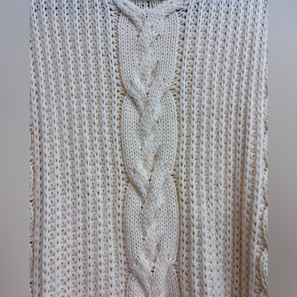 SAGE THE LABEL Fringed Cable-Knit Turtleneck Sweater in Ivory/Cream - Picture 6 of 16